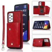 For Samsung A52 5G 4G Wallet Back Cover, PU Leather Case With Card Holder Phone Case - Red