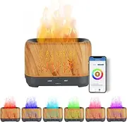 [UanTii] Smart Aroma Diffuser Tuya WiFi Humidifier Essential Aroma Oil Diffuser Flame Aroma Diffuser 7 Color LED Light Timing Schedule Smart Life App Control Works with Alexa Google Home (Light Wood)