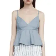Anthropologie Sage Cassidy Cropped Peplum Top In Light Denim Blue Size M NWT