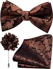 Branduce Paisley Pre-tied Bow Tie and Pocket Square Lapel Pin Set for Men