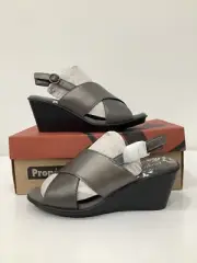 Propet Extra Wide Width Women's Luna SlingBack Slipper Wedge in Silver Size 6.5