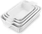 MALACASA Casserole Dishes for Oven, Porcelain Set of 4-Rectangular, White