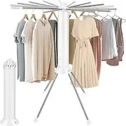 Four-Legged Clothes Drying Rack Foldable,Portable Laundry Drying Rack with 16 Rods & Pulley, White,Indoor &Outdoor Collapsible Drying Rack Clothing,Space Saving Laundry Drying Rack