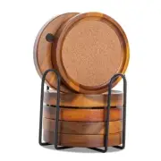 Wood Coasters for Drinks Absorbent with Holder, Acacia Wood Cork Coaster