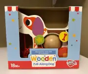 NIB! PLAY RIGHT Pull Along WOODEN Colorful DOG TOY for TODDLERS / WALKERS