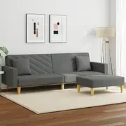2-Seater Sofa Bed with Pillows and Footstool - Dark Grey Fabric Loveseat, Convertible Sleeper Sofa with Adjustable Backrest, Comfortable Couch with Sturdy Frame for Small Spaces