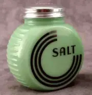 JADEITE GREEN GLASS Art Deco CIRCLE DESIGN SALT SHAKER Large Range Size