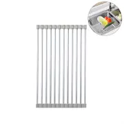 Catzon 12Tubes Roll-Up Dish Drying Rack Stainless Steel for Kitchen Sink-Grey