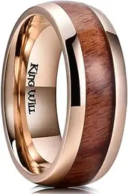 [King Will] NATURE Koa Wood Inlay Titanium Wedding Ring 8mm Gold Plated Dome Style High Polished Comfort Fit
