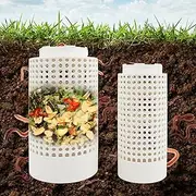 2 Pack Underground Compost Bin, Plastic Garden Worm Farm Outdoor for Organic Refuse, Compost Bin with Holes and Lid for Garden, Vegetable Patch, Backyard, Greenhouse