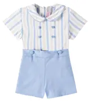 [La Coqueta] La Coqueta Baby Fantino linen and cotton playsuit M 6 blue