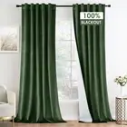 MIULEE 100% Blackout Velvet Curtains 96 Inches Long 2 Panels, Olive Green Bla...