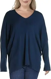 [Anne Klein] Women's Vneck Ribbed Drop Shoulder Pullover Sweater