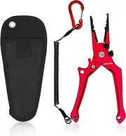 SANLIKE Fishing Pliers,Fish Lip Gripper,Multi-Function Fishing Tools, Aluminum,Fishing Line Cutter with Retractable Lanyard, Fly Fishing Accessories and Ice Fishing Gear, Fishing Tackle(RED)
