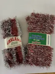 2 Vintage Red & Silver TINSEL GARLAND 50' NEW