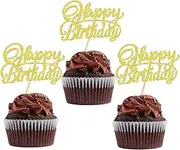 Keaziu 24PCS Happy Birthday Cupcake Toppers Happy Birthday Anniversary Cupcake Picks Birthday Theme Birthday Party Cake Decorations Supplies Gold (birthday)