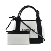 在飛比找蝦皮商城優惠-BALENCIAGA巴黎世家NAVY字母LOGO帆布搭牛皮肩