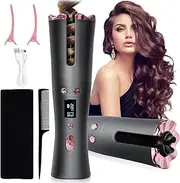 Yebicola Automatic Curling Iron, Cordless Curling Iron Automatic Hair Curler with 6 Temps & Timers, Auto Shut-Off Rechargeable, Ceramic Portable Curling Iron for Fine Medium Hair Mother's Day