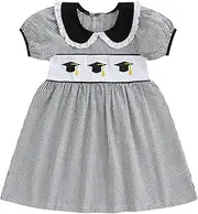 [Sasaerucure] Toddler Girl Back to School Outfit First Day of School Clothes Kindergarten Pre K Smocked Short Sleeve Dress