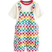 Little Bird Kids' Checkerboard Short Overalls & T-Shirt Set in White Rainbow at Nordstrom, Size 4-5 Y