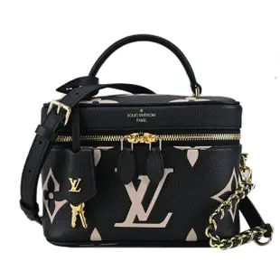 【Louis Vuitton 路易威登】M45780 SAC VANITY 經典LOGO牛皮壓花鎖頭手提/兩用包(黑X米)