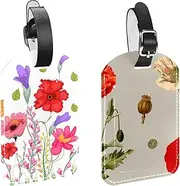 [WOSHJIUK] Luggage Tags,2 Pack Labels Suitcase Tags,Poppy Flowers Spring,Luggage Tags Privacy Protection Travel Bag Tag