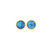 9ct Gold Synthetic Blue Opal Stud Earrings in Blue