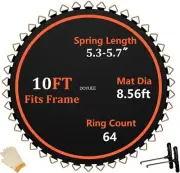 TRAMPOLINE MAT Fits 10Ft Frame 102.8In/8.56Ft Dia Mat with 64 Rings Tools/Gloves