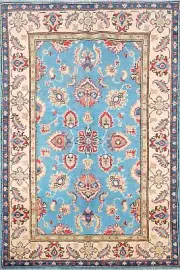 Ivory/ Light Blue Floral Super Kazak Oriental Area Rug 3'x5' Wool Handmade Rug