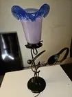 Art Deco Stl Handmade Wrought Iron Table Lamp Blown Glass Shades Purple