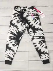Justice Girls Fleece Jogger Sweatpants Black White Tie Dye Glitter Logo New