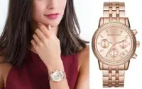 在飛比找樂天市場購物網優惠-美國代購 台灣現貨 MK 6077 玫瑰金 三眼 時尚腕錶 