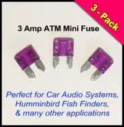 3-Pack 3 AMP ATM Mini Blade Fuse Small Style for Car, Boat, Humminbird 3AMP/3A