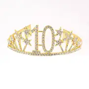 Metal & Rhinestone Age 10 with Stars Tiara - Gold