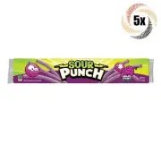 5x Packs Sour Punch Grape Flavored Mouthwatering Sour Straws Candy - 2oz