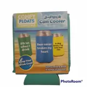* Beer Never Broken My Heart *Comfy Floats 3-Pack Can Coolers Funny - New In Pkg