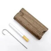 Wooden Cigarette Case with Cleaning Hook Set Portable Compact Smoking Accessory
