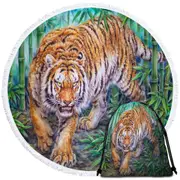 Cool Animal Art Dangerous Tiger in Bamboo Forest Round Beach Towel