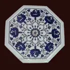 16" White Marble Coffee Table Top Lapis Lazuli Inlay Custom Table Top Home Decor