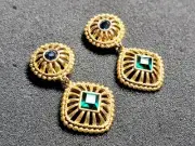 Vintage Classic 80s, Aquamarine & Emerald Crystals, Clip-On Dangled Earrings