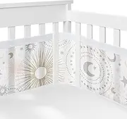 Sweet Jojo Designs + BreathableBaby Blush Pink Gold Star and Moon Girl Breathable Mesh Crib Liner Baby and Infant - Grey Celestial Sky Stars Gray Shabby Chic