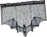 Lilihuimaoyi Halloween Window Valance Fireplace Scarf Spider Web Black Lace Halloween Decor