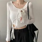 Long-Sleeve Asymmetrical Neck Plain Top / Spaghetti-Strap Plain Camisole Top 3925 - Long Sleeve Top - Black - One Size