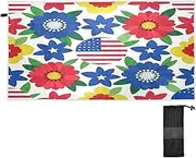 Amooorous 4th of July Independence Day Red and Blue Flowers Beach Towel 31" x 70" Sand Free Quick Dry Large Beach Towels for Adults for Kids & Adults