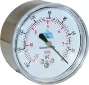 New PRM 0 to -160” WC/HG Vacuum Gauge 2.5” Chrome Case ¼” NPT Back
