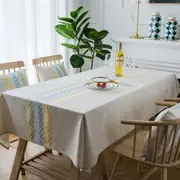 Embroidery Leaf Tablecloth Cotton Linen Fabric Dust-Proof Table Cover-Blue