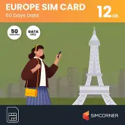 Europe UK Travel SIM Card (12 GB, 60 Days) - Prepaid SIM Card W/Data - 3-In-1 Te