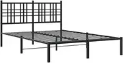 vidaXL Metal Bed Frame with Headboard - Black, Steel, 135x190 cm, Underbed Storage, Bedroom Furniture, Modern Design, Durable Structure