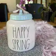 Happy Spring Canister Jar Rae Dunn big new blue with bow decor