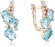 Earrings Rose Gold Blue Topaz Gemstone Clip Earrings for Women Solid 925 Silver Oval Earrings for Girls Party Ear Clip